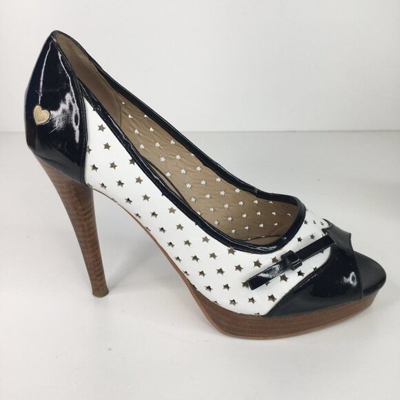 Moschino Black & White Open Toe Stars Heels Size 38  Pin Up Style - Picture 4 of 14